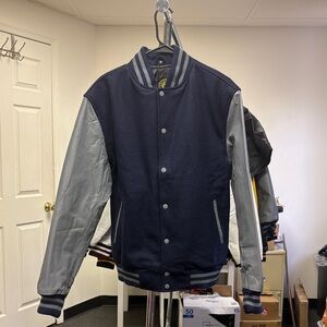 Men's Navy and Gray Varsity Bomber Jacket by